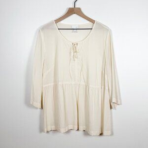 J. Jill 100% Silk Cream Babydoll Peasant Blouse Size L Petite